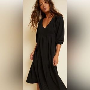 NWT NATION RONA black smocked midi dress size XS